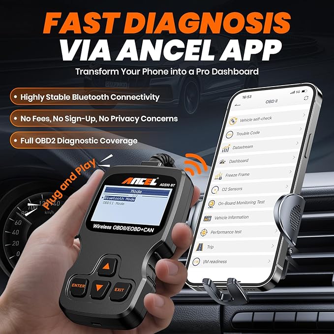 (Upgraded AD310) ANCEL AD310BT OBD2 Scanner Bluetooth - Check Engine Code Reader, Escaner Automotriz with Premium App On iOS