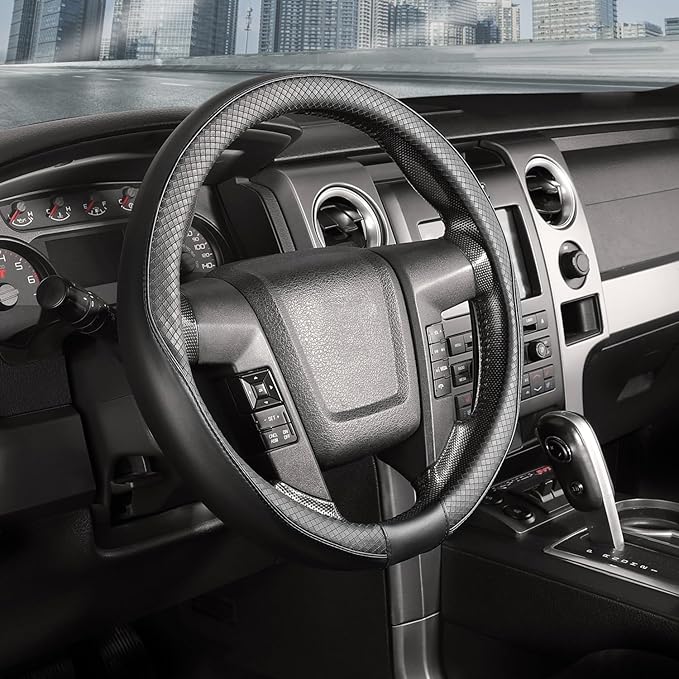 SEG Direct Steering Wheel Cover 15.5-16 inch (39.5-41 cm) Large Size, Microfiber Leather, Non-Slip Comfortable Grip, Fits Car