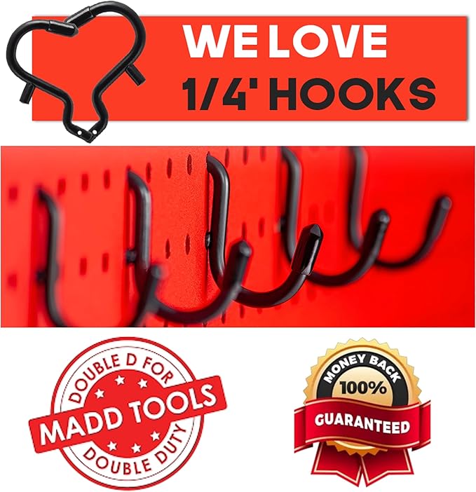 Extra Thick Black 1/4'' Pegboard Hooks for Hanging Tools, Set of 70 Pieces 1/4'' Black Peg Board Accessories Peg Hooks, Peg B