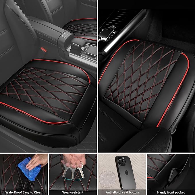 CAR PASS 2 Pack Leather Front Car Seat Covers, Bottom Seat Covers Full Wrapped with Storage Pocket, Anti-Slip PU Seat Protect