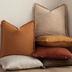 Foindtower Set of 2 Decorative Linen Fringe Throw Pillow Covers Cozy Boho Farmhouse Cushion Cover with Tassels Soft Accent Pi