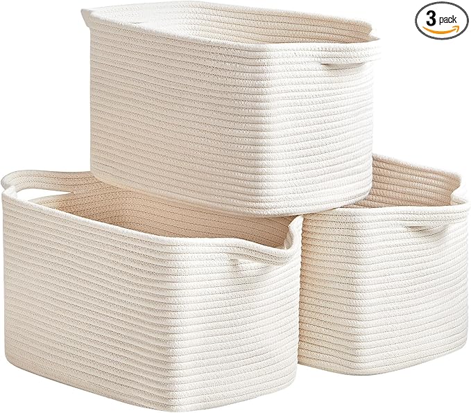 R RUNKA Cotton Rope Storage Basket 15"x10"x9" – Fabric Storage Bins for Organizing Clothes,Toys,Blankets – Durable Woven Stor