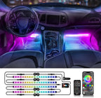 OPT7 Aura DreamColor RGB-IC LED Car Interior Light Strips, 4PC Interior Ambient Lighting Kit with APP & Remote Control, 12V Color Chasing Lights Universal for SUV Trucks Pickups Van, Easter Gifts