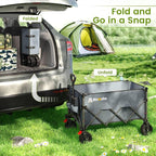 Collapsible Wagon Cart with Wider Wheels, 330lbs Heavy Duty Foldable Beach Wagon with Auto-Rebound Handle, 180L Utility Grocery Shopping Cart for Garden, Shopping, Camping, Sports, Gray