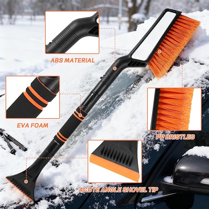 Hovom Snow Brush & Ice Scraper, 27"–32" Extendable Ice Scrapers for Car Windshield Window, Detachable Vehicle Snow Removal Tool with Foam Grip for Cars Trucks SUVs, Winter Car Accessories