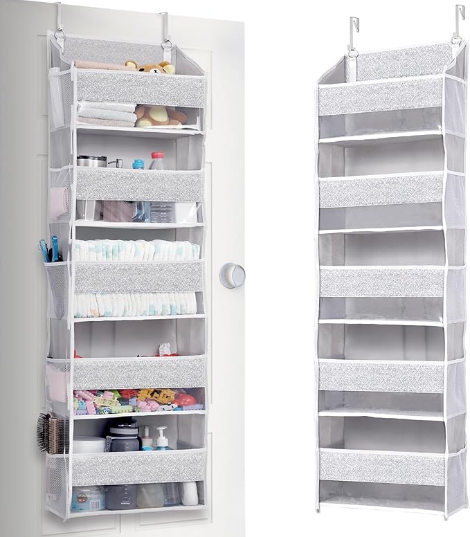 ULG 1 Pack Over Door Organizer with 5 Large Pockets 10 Mesh Side Pockets, Upgraded Linen Texture Over The Door Storage, 44 lb