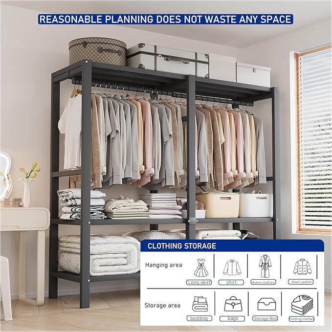 Foldable Portable Wardrobe On Wheels, Freestanding Garment Rack, with Magnetic Door 2000lbs, Heavy Duty Clothes Rack, for Bed