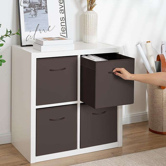 StorageWorks Brown Storage Cubes, 13x13 Storage Cube Bins with Handle, Cube Storage Organizer Bins for Shelves and Closet, Co