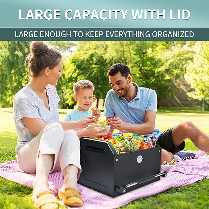 XCF Car Trunk Organizer, Leather Trunk Organizer with Lid and Push-pull Handle Car Storage Box for SUV, Minivan, Sedan (Black)