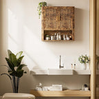 INNOD Bathroom Wall Cabinet, Wall-Mounted Medicine Cabinet with Adjustable Wood Shelf & Doors, Floating Bathroom Cabinet Over