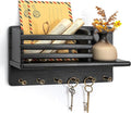 Rebee Vision Pine Wood Key Holder Wall Mount - Farmhouse Key Holder for Wall with Floating Shelf & 6 Hooks - Mail Organizer f