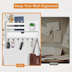 dreampossible Key and Mail Holder for Wall, Mail Organizer Wall Mount with 6 Hooks and Storage Drawer, Wooden Key Rack Hanger