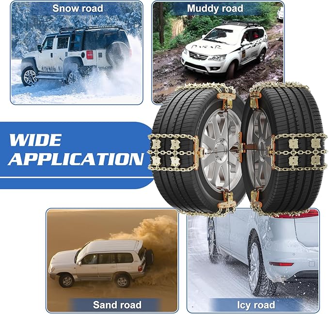 LILYPELLE Upgraded Snow Chains 8 Pack, Tire Chains for Cars/SUVs/Pickup Trucks, Emergency Anti Slip Tire Traction Chains for 