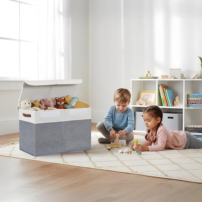 DECOMOMO Large Toy Storage Box with Lid - 25L x 12W x 16H inches Toy Chest Storage Bin with Divider for Kids, Nursery, Playro