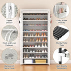 ROJASOP 10 Tier Shoe Rack with Covers Large Capacity Stackable Tall Shoe Shelf Storage for 50-55 Pairs Shoe and Boot, Sturdy 