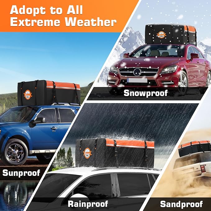 Sailnovo Rooftop Cargo Carrier 15 Cubic, Waterproof Car Roof Bag Soft-Shell Carriers Top Luggage Storage with Slip Mat, 4 Door Hooks & Heavy-Duty PVC for All Vehicle Roof with/Without Rack Cross Bar