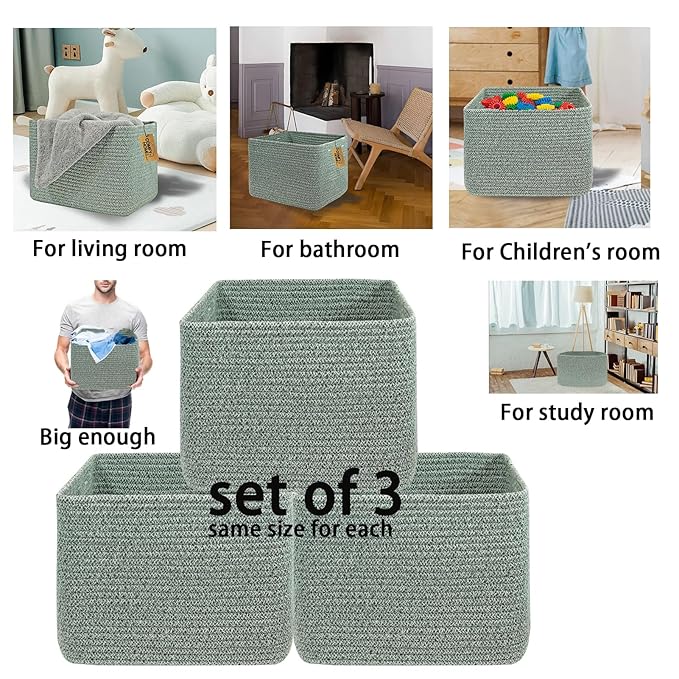 COMFY-HOMI 3Pack Small Woven Cotton Rope Basket for Organizing, Gift Baskets for Handles, Empty Gift Baskets, Medium Rope Bas
