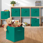 Casafield Set of 6 Collapsible Fabric Cube Storage Bins, Teal - 11" Foldable Cloth Baskets for Shelves, Cubby Organizers & Mo