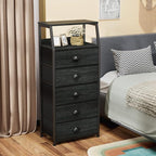 Furnulem Black Dresser with 5 Drawers, Vertical Storage Tower Fabric Dresser for Bedroom, Hallway, Entryway, Nursery, Closet 