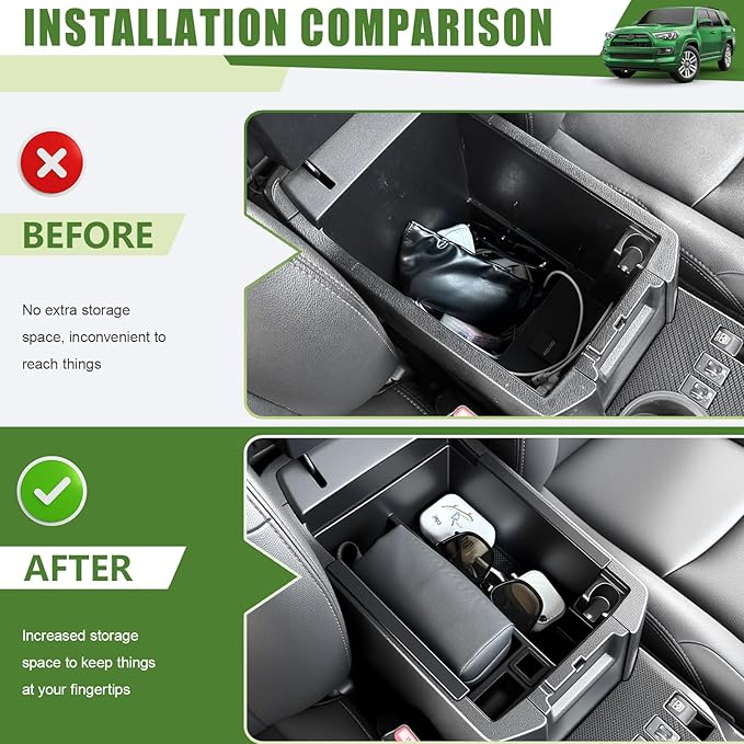 Center Console Organizer for 2010-2024 Toyota 4Runner Insert Armrest Box Storage Tray for 4 Runner Interior Accessories(Center Console Armrest Box/Fit 10-24)