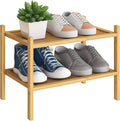 BMOSU 2-Tier Bamboo Small Shoe Rack Premium Stackable Shoe Shelf Storage Organizer for Hallway Closet Living Room Entryway Or