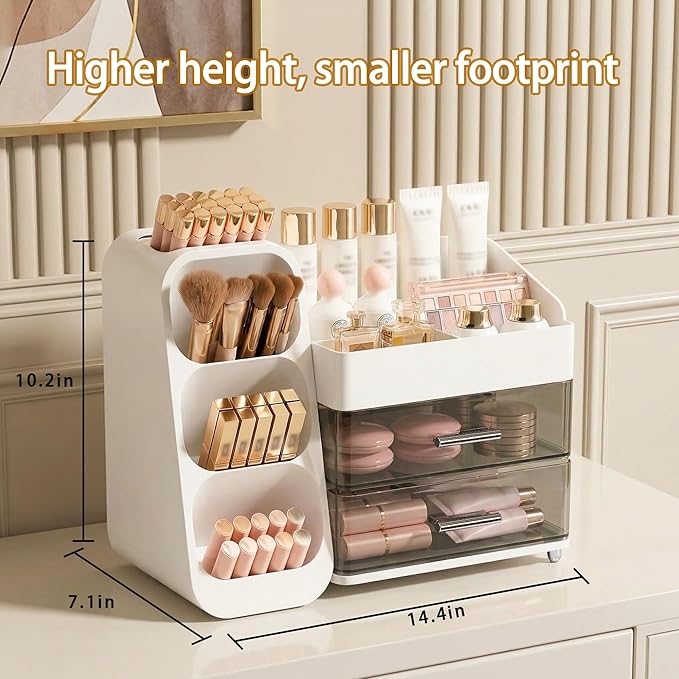 Large Capacity Makeup Organizer Countertop with Makeup Brush Holder for Vanity, Thickened Material, Bathroom Countertop Organ