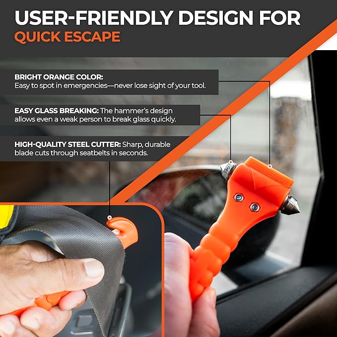 Lifehammer Brand Car Safety Hammer, The Original Emergency Escape and Rescue Tool with Seatbelt Cutter, Made in The Netherlan