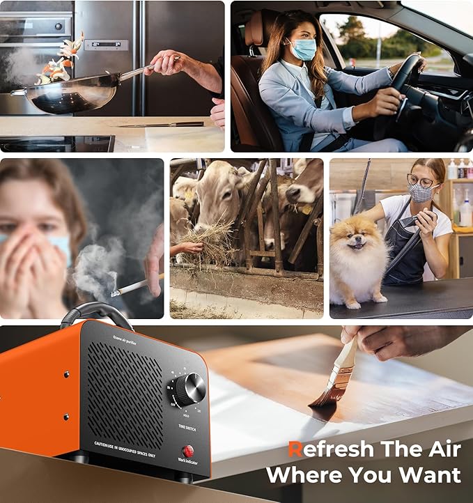 Ozone Generator, 48,000mg/h High Capacity O3 Machine for Large Spaces Up to 4,000 Sq Ft, Portable Odor Eliminator for Car, Ho