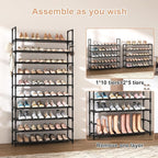 VTRIN 10 Tier Shoe Rack Tall Large Capacity Wide Shoe Organizer with Two Hooks Sturdy Metal Shoe Shelf for Entryway, Closet, 