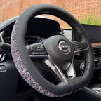 PINCTROT D Shaped Chenille Leather Steering Wheel Cover, Soft Mottled Colors, Sweat-Proof, Non-Slip Grip, All-Season Comfort,