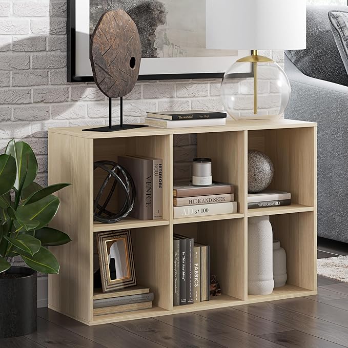 Signature Design by Ashley Piperton 3-Tier Floor Standing 6 Cube Organizer for Living Room, Wood, Works with 10.5" W x 10.5" 