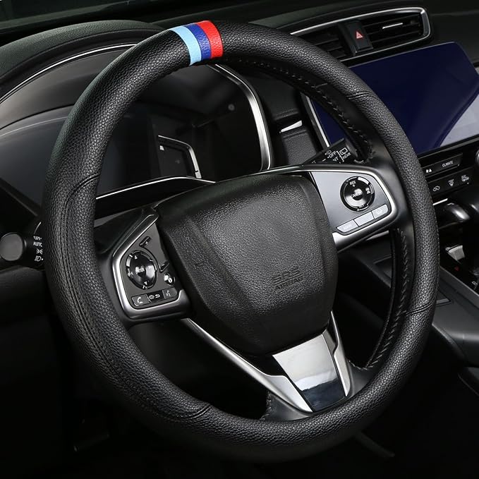 Cxtiy Steering Wheel Cover for BMW X1 X2 X3 X4 X5 X6 330i 530i 740i iX1 iX3 i4 i5 M3 M5 (Full Black, Standardized(14.5'-15'))