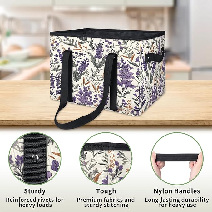 Reusable Grocery Bags Heavy Duty Shopping Bags Foldable Large Tote Bags with Long Handles & Hard Bottom