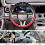 Black Red Car Steering Wheel Cover, Nappa Leather, Bottom Color Blocking, Universal 14.5-15 Inch Leather Anti-Slip Breathable