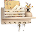 Rebee Vision Farmhouse Pine Wood Key Holder Wall Mount - Key Holder for Wall with Wooden Shelf & 6 Hooks - Mail Holder for Ru