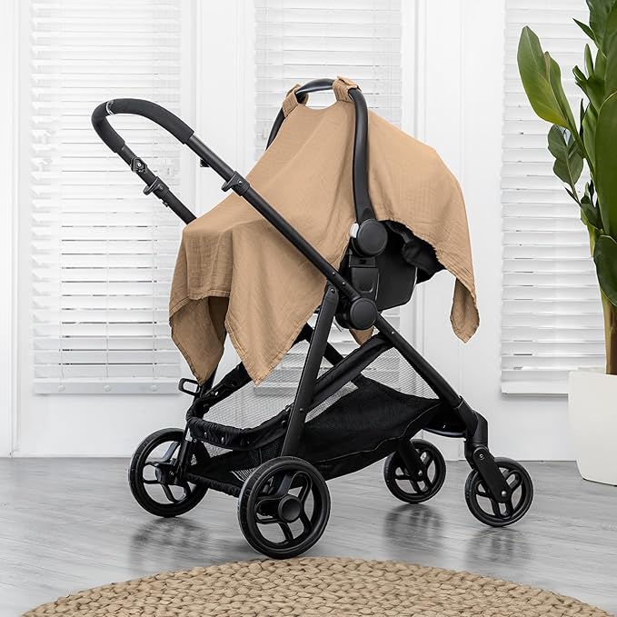 Comfy Cubs Baby Car Seat Cover - Soft, Breathable Bamboo Rayon and Muslin Cotton Blend - Lightweight Canopy for Sun, Bug, and