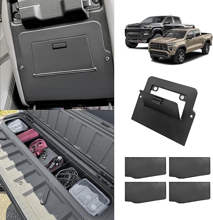 Muslogy Tailgate Storage Divider & Console Magnet Hidden Storage Box Set Center Console Organizer Compatible with Chevy Colorado/GMC Canyon 2023-2025 2026(Tailgate Divider+Upgraded Hidden Organizer)