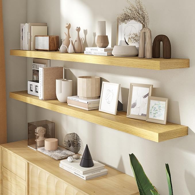 72 Inch Floating Shelves for Wall, 8 Inch Deep Floating Shelf for Storage & Display, Rustic Wall Mounted Shelf with Invisible