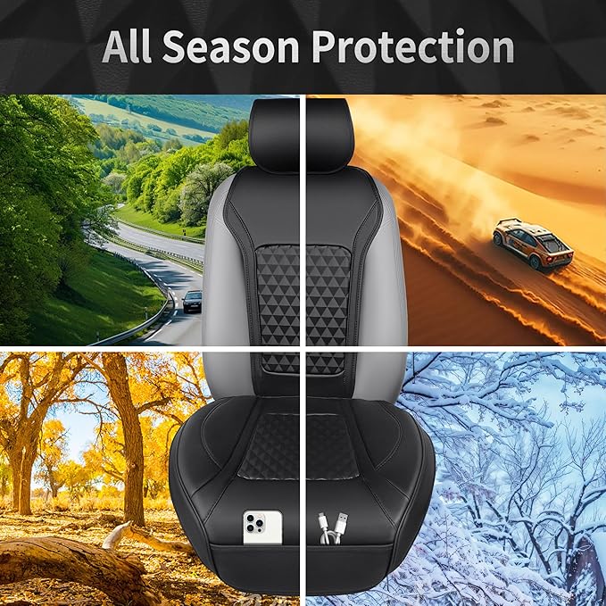 CAR PASS 1Pcs Nappa Leather Front Seat Cover for Cars, Waterproof Sideless Car Seat Cover, Durable Non-Slip Seat Protector Co
