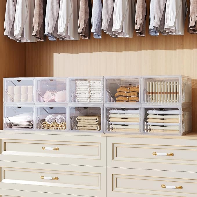 AWTATOS Shoe Storage Boxes, Thickened Shoe Storage Organizer with Clear Magnetic Door, Stackable Shoe Container with Lids, Co