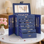 AKOZLIN 6-Tier Jewelry Box Organizer Functional 5 Drawers Leather Jewelry Storage Case for Women Girls Ring Necklace Earring 