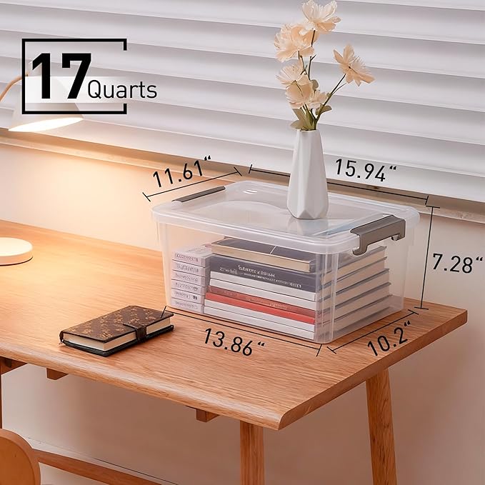 Citylife 6 Packs 17 QT Plastic Storage Bins with Lids Large Stackable Storage Containers for Organizing Clear Storage Box for