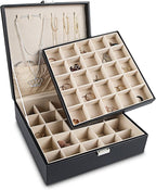Frebeauty Earring Holder Organizer, 50 Slots Earring Organizer,2 Layer Jewelry Box for Earrings and Necklace,PU Jewelry Organ