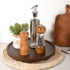 Round Decorative Tray Wood Bathroom Counter Organizer Farmhouse Kitchen Decor Wooden Riser for Soap Dish, Perfume, Candle, Sp