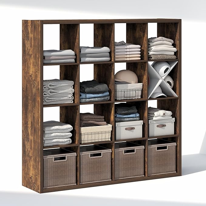Furinno Cubic Closet Organizers and Storage, 16-Cube Closet Organizer, Open Shelf Closet Storage, Extra Thick Frame for Wardr