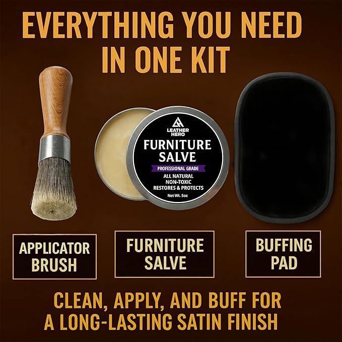 3-in-1 Furniture Salve for Leather & Wood – Polisher, Conditioner, & Restorer for Couches and Furniture- Leather Repair Salve