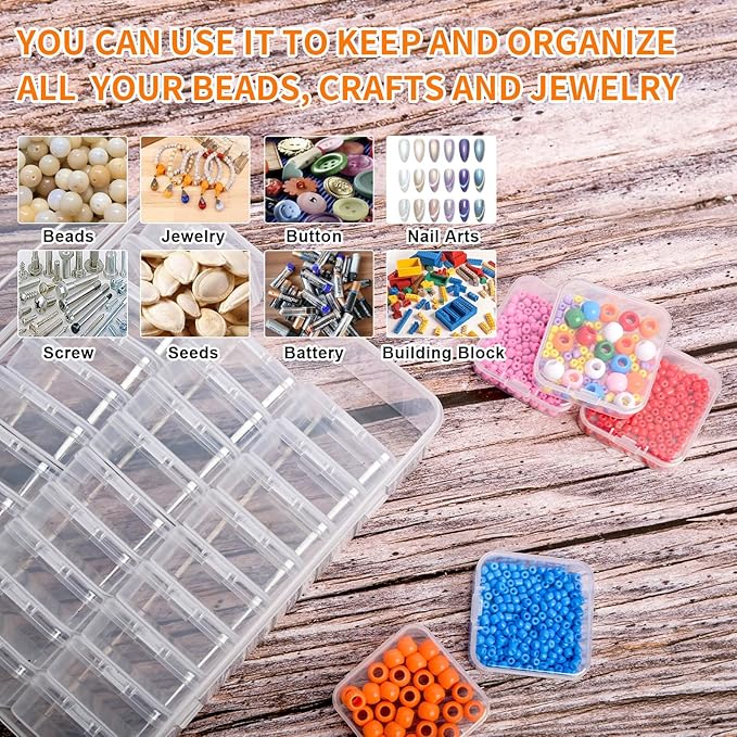 Bead Organizer Box, 30pcs Small Clear Plastic Storage Containers, Craft Storage Box Features Hinged Lid and Labels, Mini Boxe