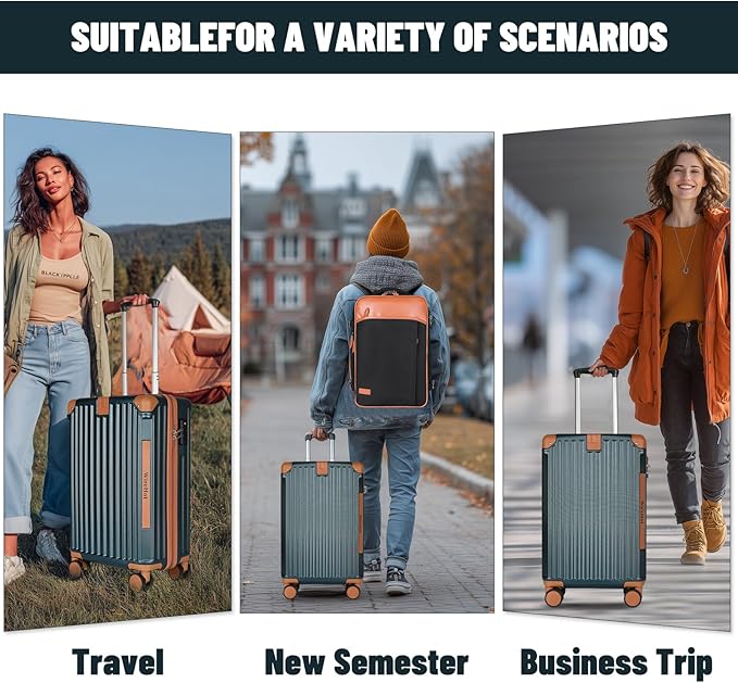 WireHot 22x14x9 Airline Approved Vintage Style Carry On Luggage with Backpack Sets, ABS+PC Hardshell Small 20 inch Retro Suit