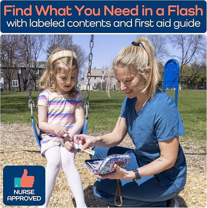 KeepGoing Travel First Aid Kit for Kids – 130 Pc. for Car, Home, Purse, Diaper Bag & Backpack with Latex-Free Bandages - Mini