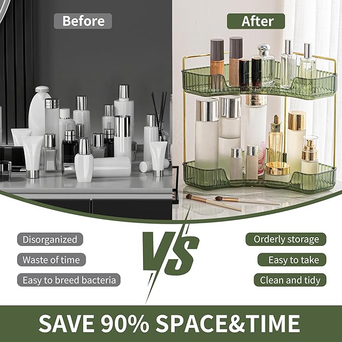 YCIA&DONE Corner Bathroom Counter Organizer, Makeup Organizer for Vanity, Skincare Cosmetic Perfume Tray, Corner Countertop S